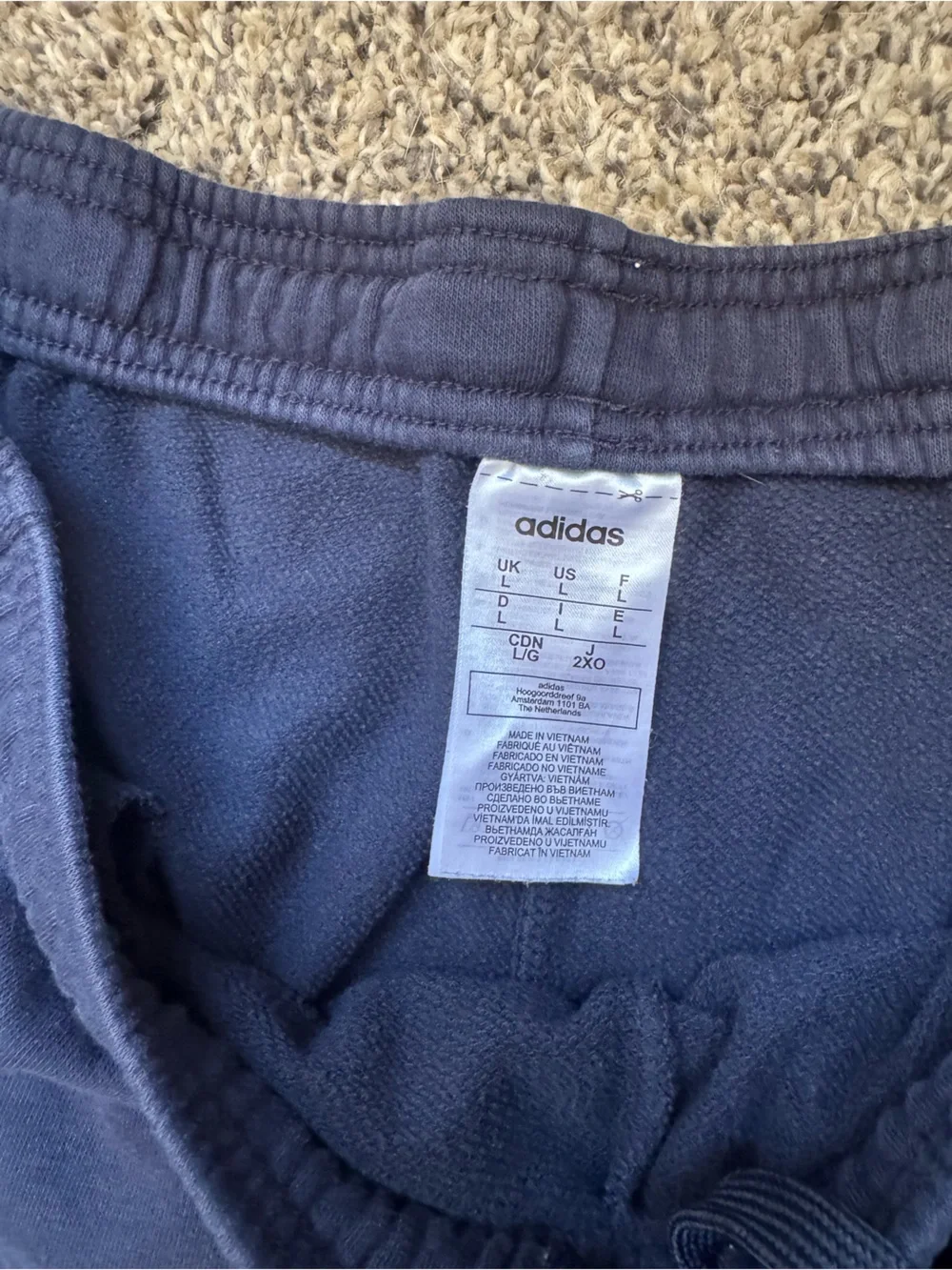 Adidas Navy Blue Men's Joggers with White Side Stripes
